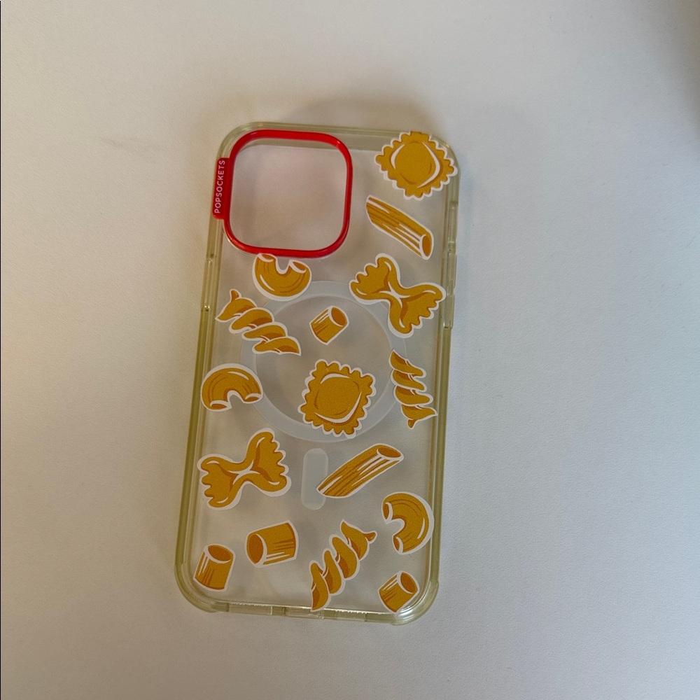 Pasta-Themed Clear Phone Case with Yellow Accents